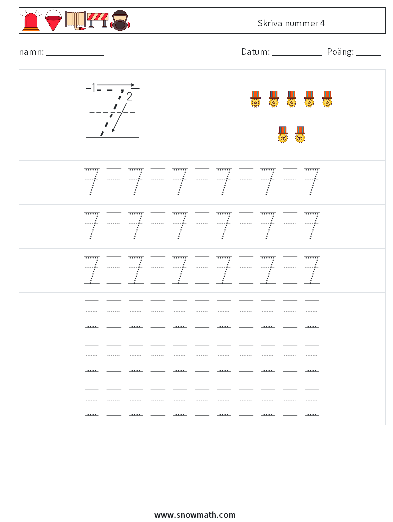 Skriva nummer 4 Matematiska arbetsblad 19