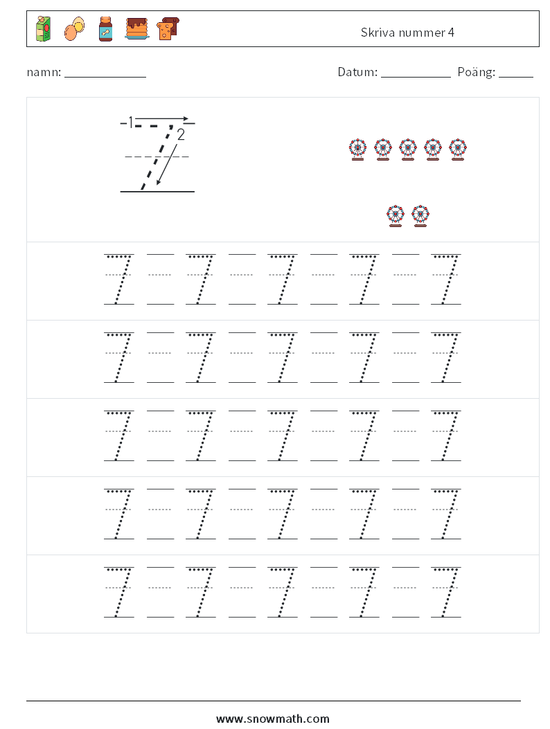 Skriva nummer 4 Matematiska arbetsblad 21