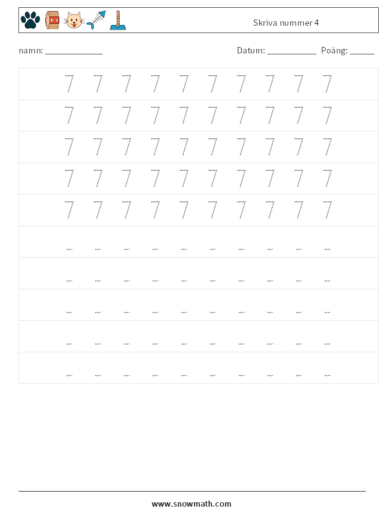 Skriva nummer 4 Matematiska arbetsblad 4