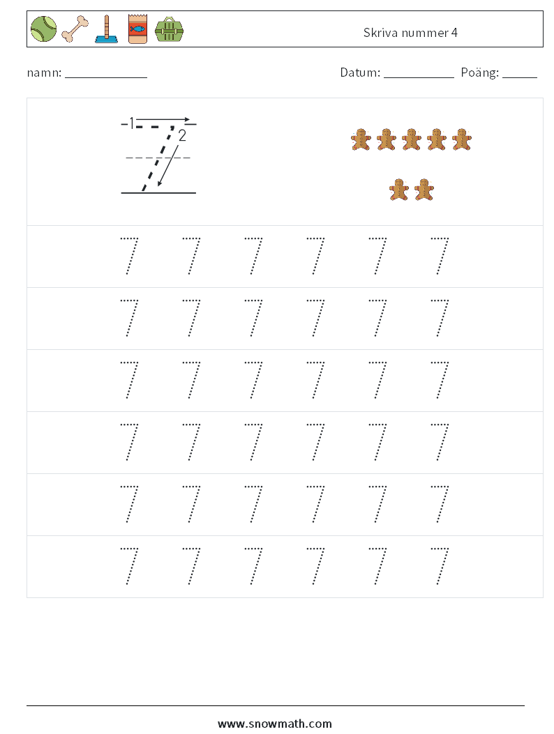 Skriva nummer 4 Matematiska arbetsblad 5