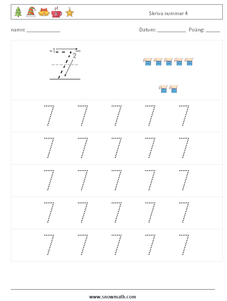 Skriva nummer 4 Matematiska arbetsblad 9