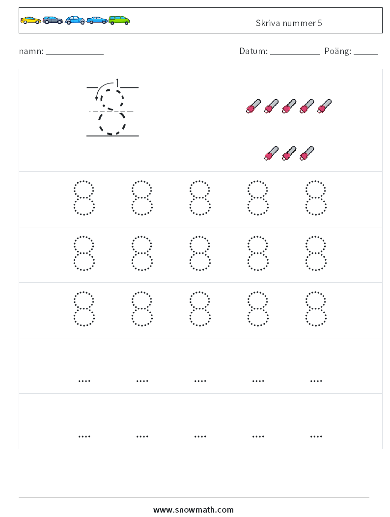 Skriva nummer 5 Matematiska arbetsblad 11