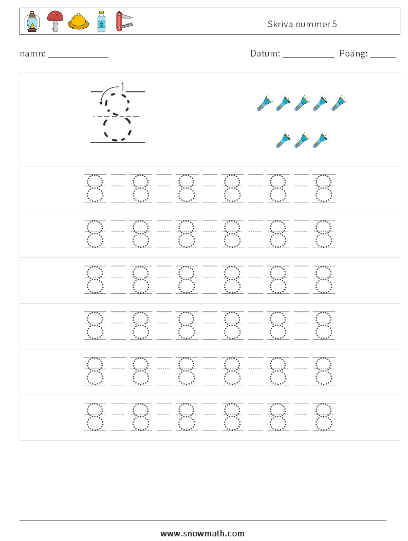 Skriva nummer 5 Matematiska arbetsblad 17