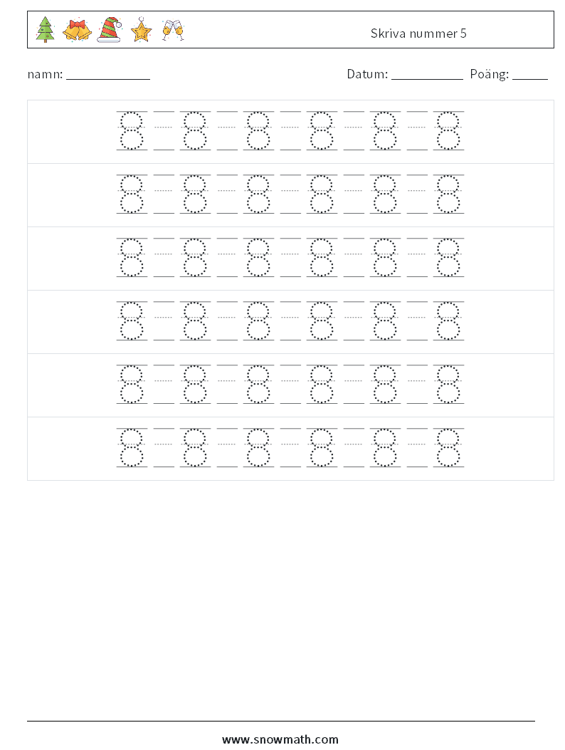 Skriva nummer 5 Matematiska arbetsblad 18