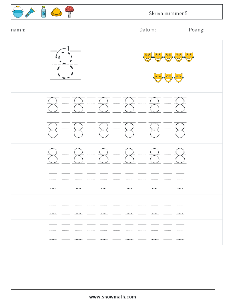 Skriva nummer 5 Matematiska arbetsblad 19