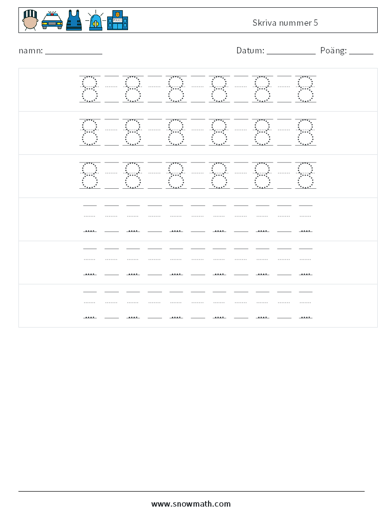 Skriva nummer 5 Matematiska arbetsblad 20