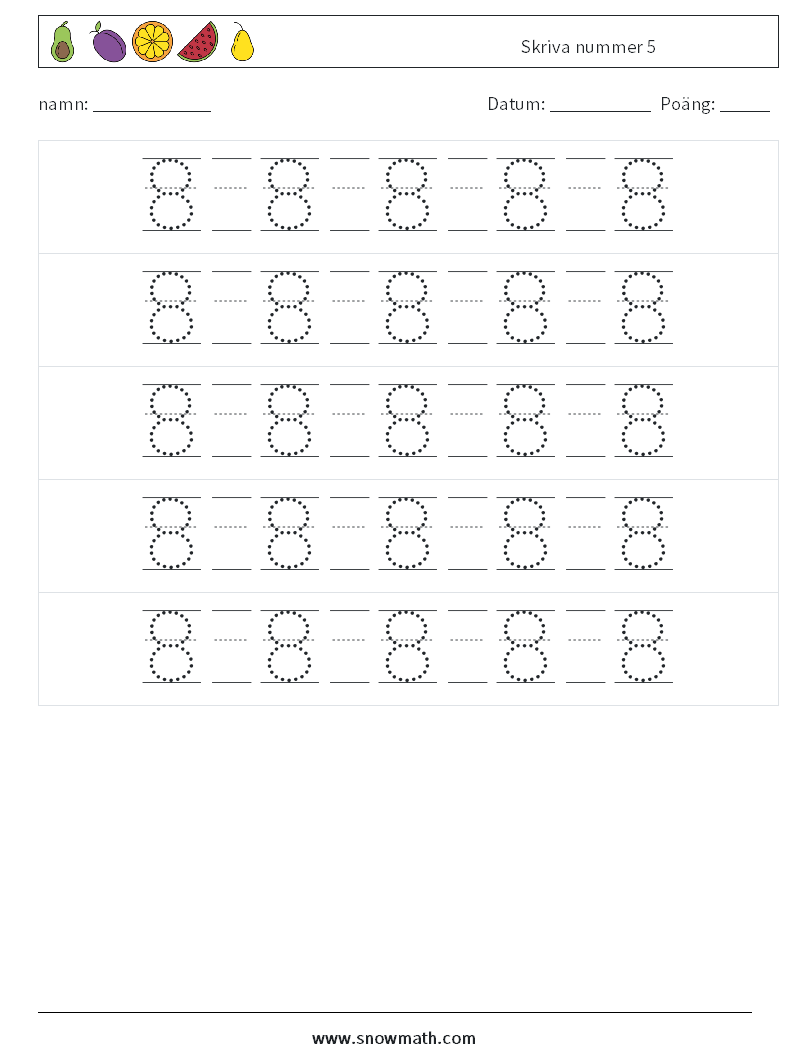 Skriva nummer 5 Matematiska arbetsblad 22