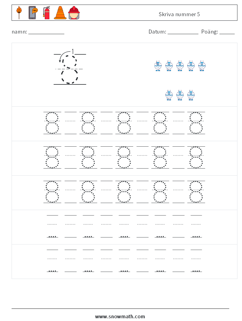 Skriva nummer 5 Matematiska arbetsblad 23