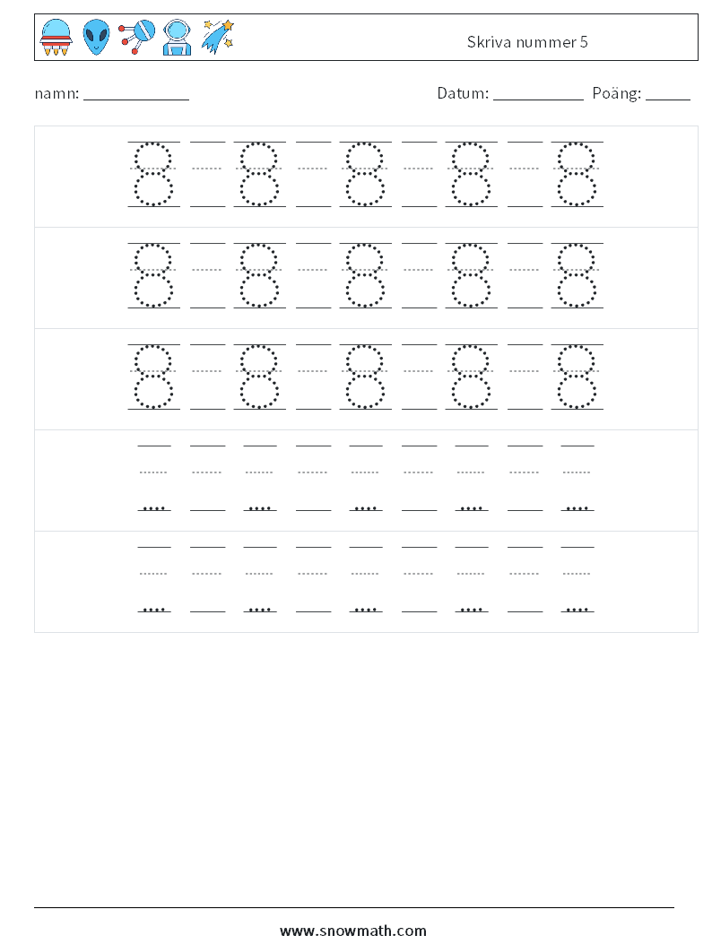 Skriva nummer 5 Matematiska arbetsblad 24