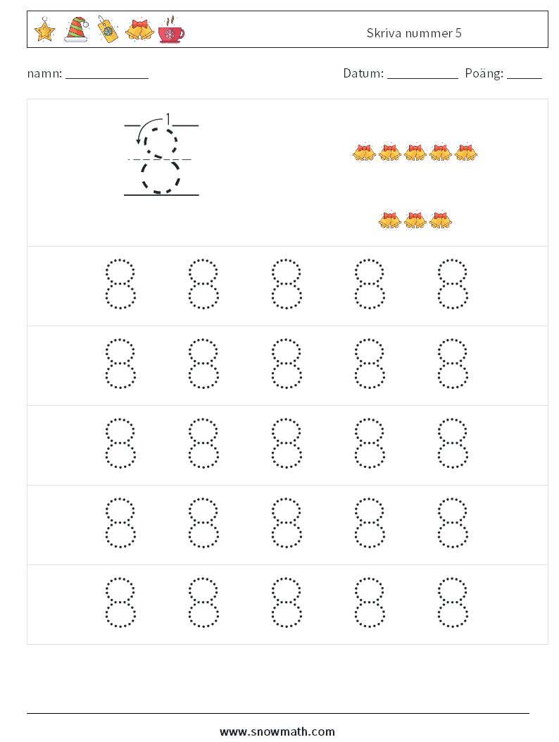 Skriva nummer 5 Matematiska arbetsblad 9