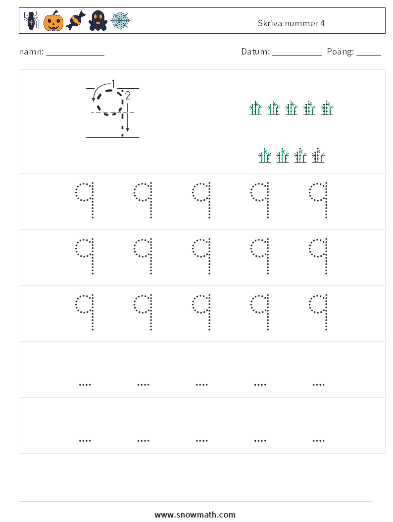 Skriva nummer 4 Matematiska arbetsblad 11