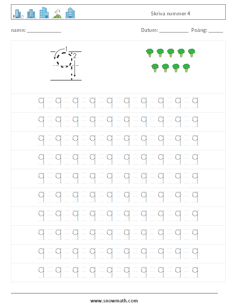 Skriva nummer 4 Matematiska arbetsblad 13