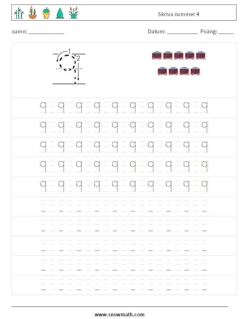 Skriva nummer 4 Matematiska arbetsblad 15