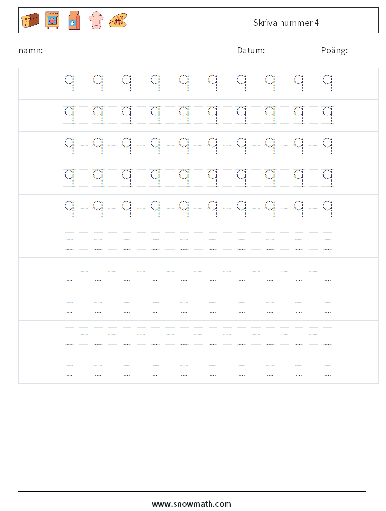 Skriva nummer 4 Matematiska arbetsblad 16