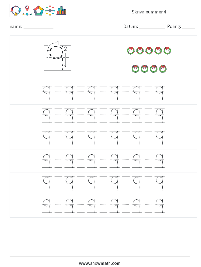 Skriva nummer 4 Matematiska arbetsblad 17