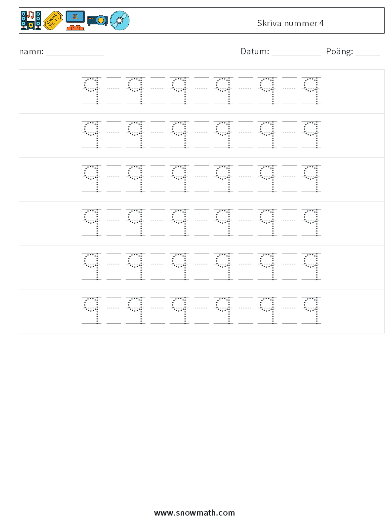 Skriva nummer 4 Matematiska arbetsblad 18