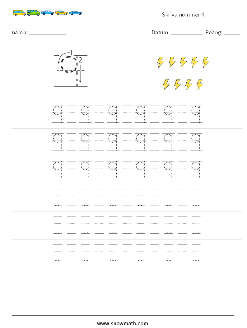 Skriva nummer 4 Matematiska arbetsblad 19