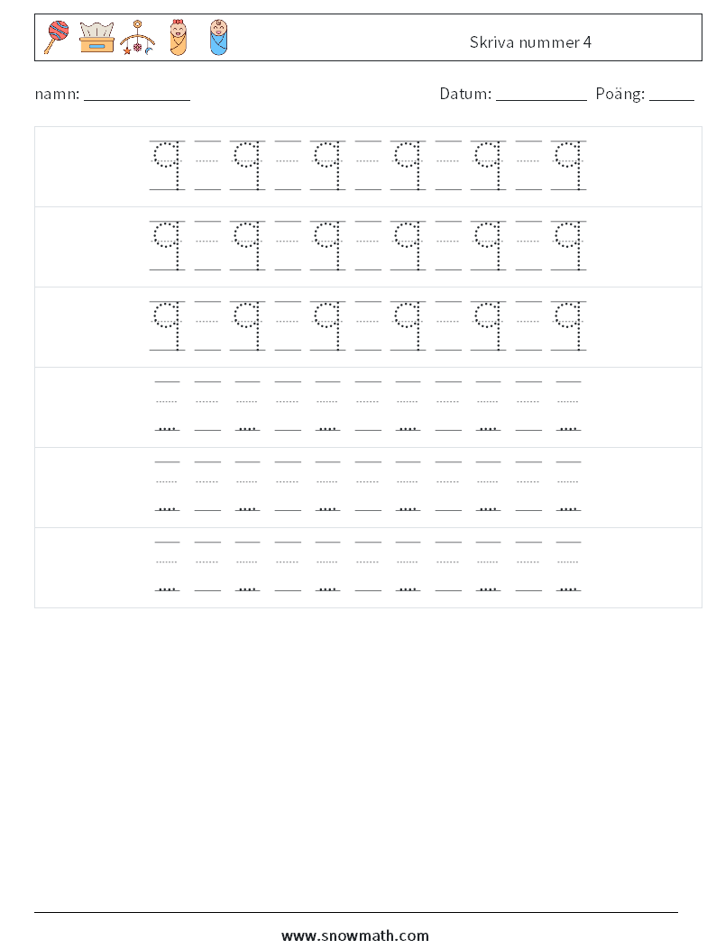 Skriva nummer 4 Matematiska arbetsblad 20