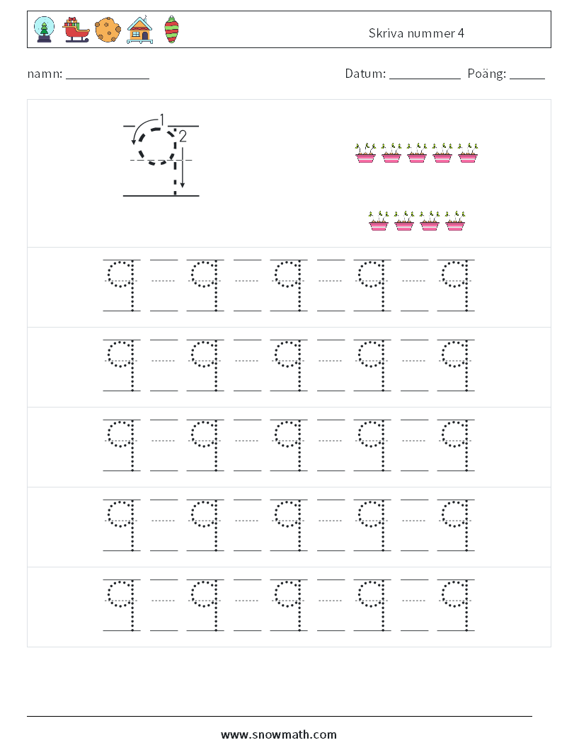 Skriva nummer 4 Matematiska arbetsblad 21