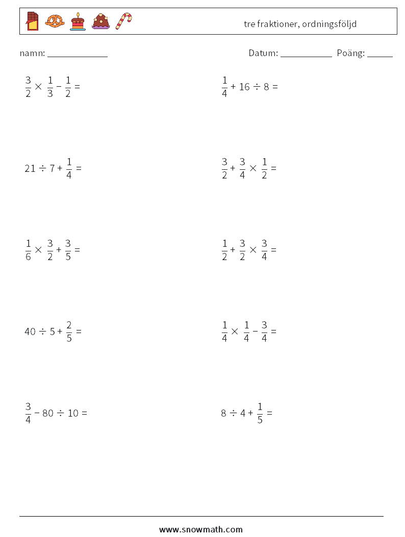 (10) tre fraktioner, ordningsföljd Matematiska arbetsblad 5