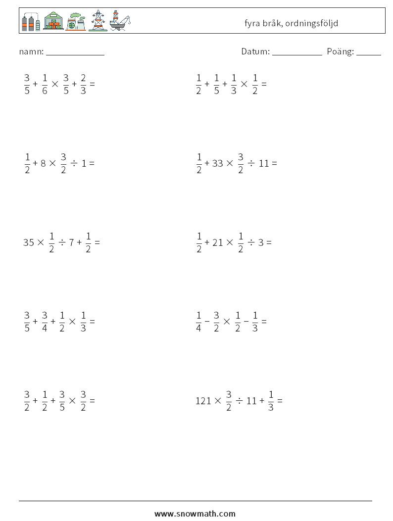 (10) fyra bråk, ordningsföljd Matematiska arbetsblad 4