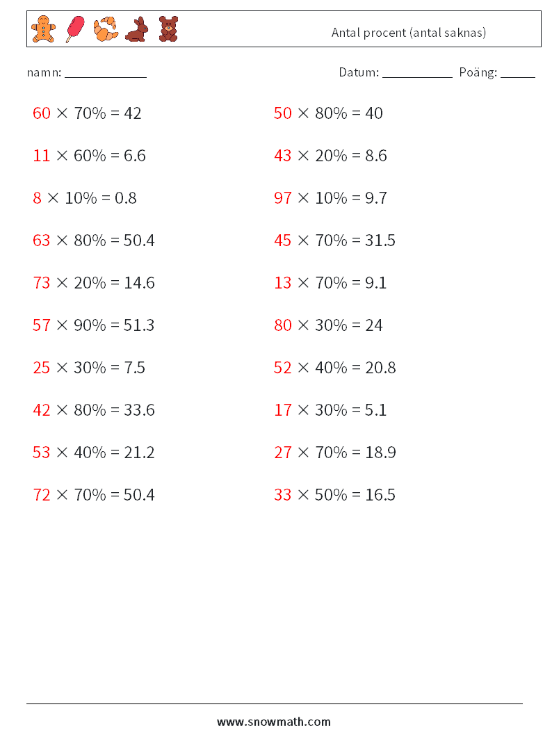 Antal procent (antal saknas) Matematiska arbetsblad 3 Fråga, svar