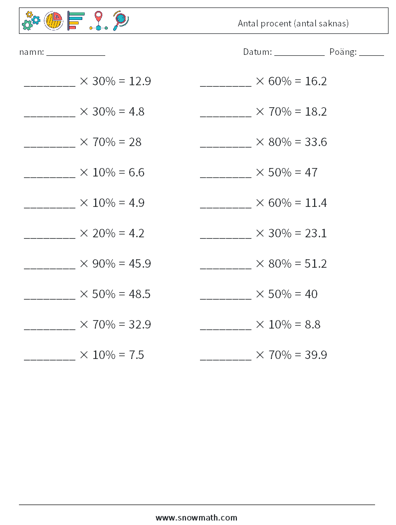 Antal procent (antal saknas) Matematiska arbetsblad 7