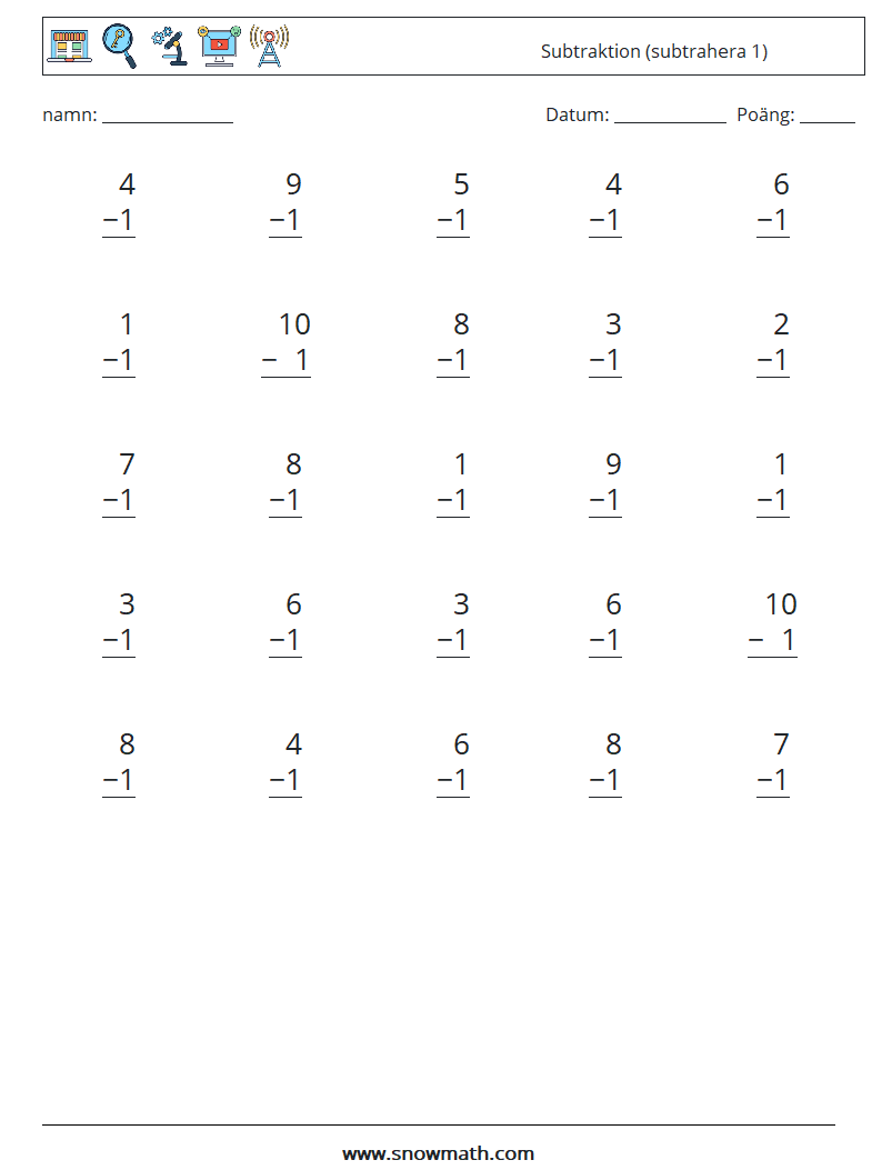 (25) Subtraktion (subtrahera 1)