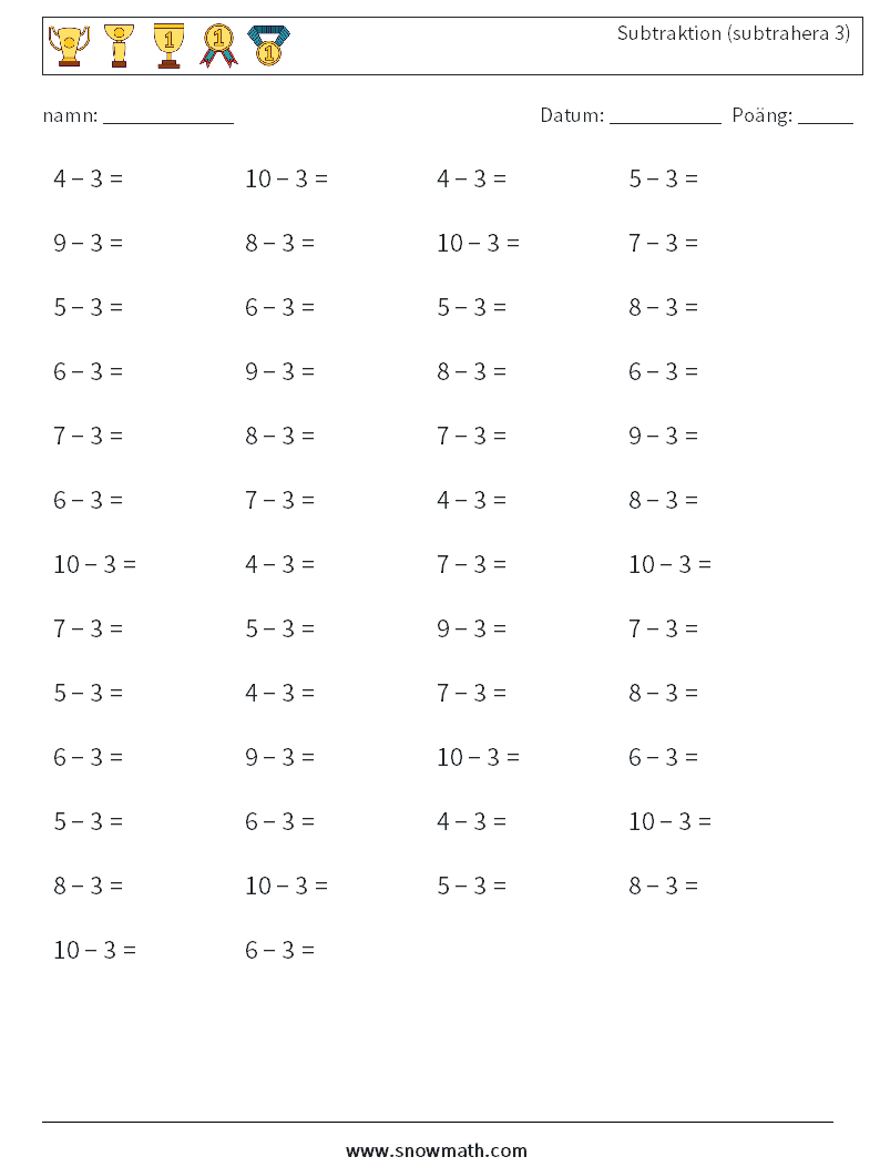 (50) Subtraktion (subtrahera 3)