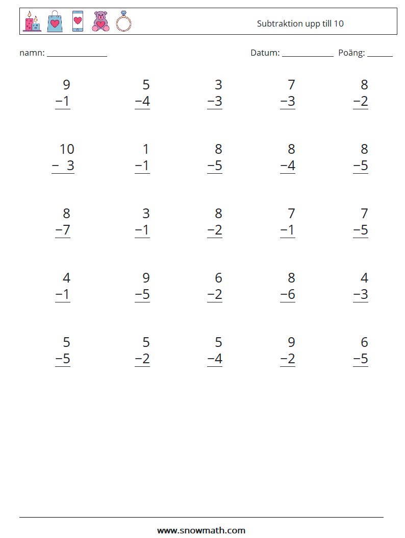 (25) Subtraktion upp till 10