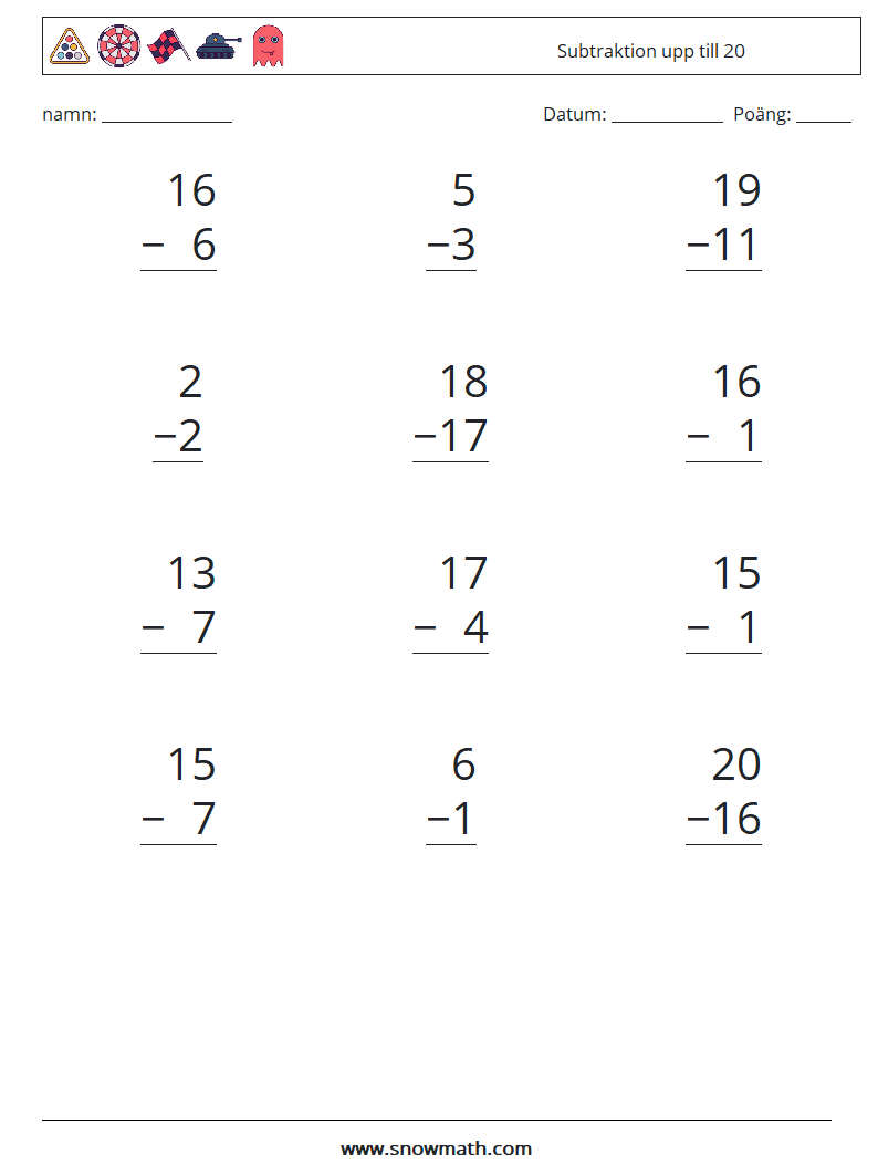 (12) Subtraktion upp till 20