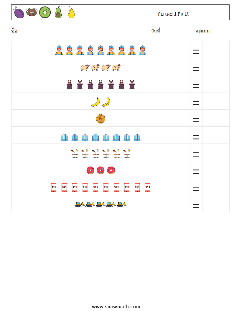 นับ เลข 1 ถึง 10 ใบงานคณิตศาสตร์ 12