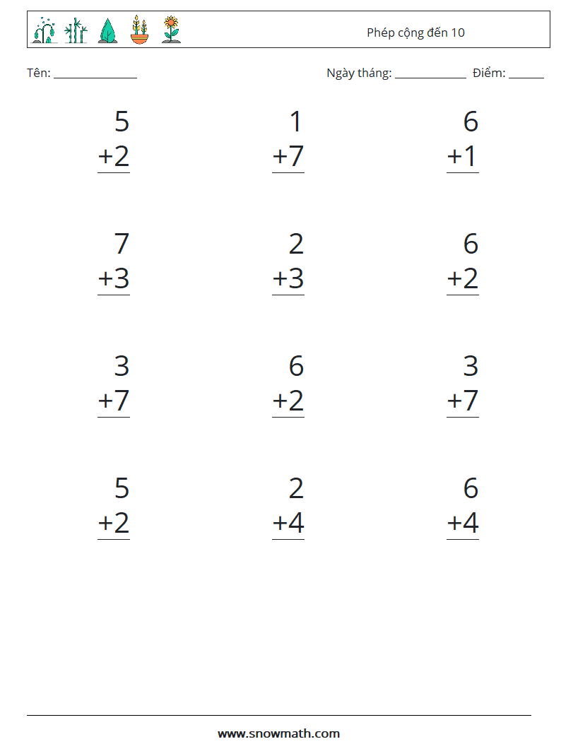 (12) Phép cộng đến 10