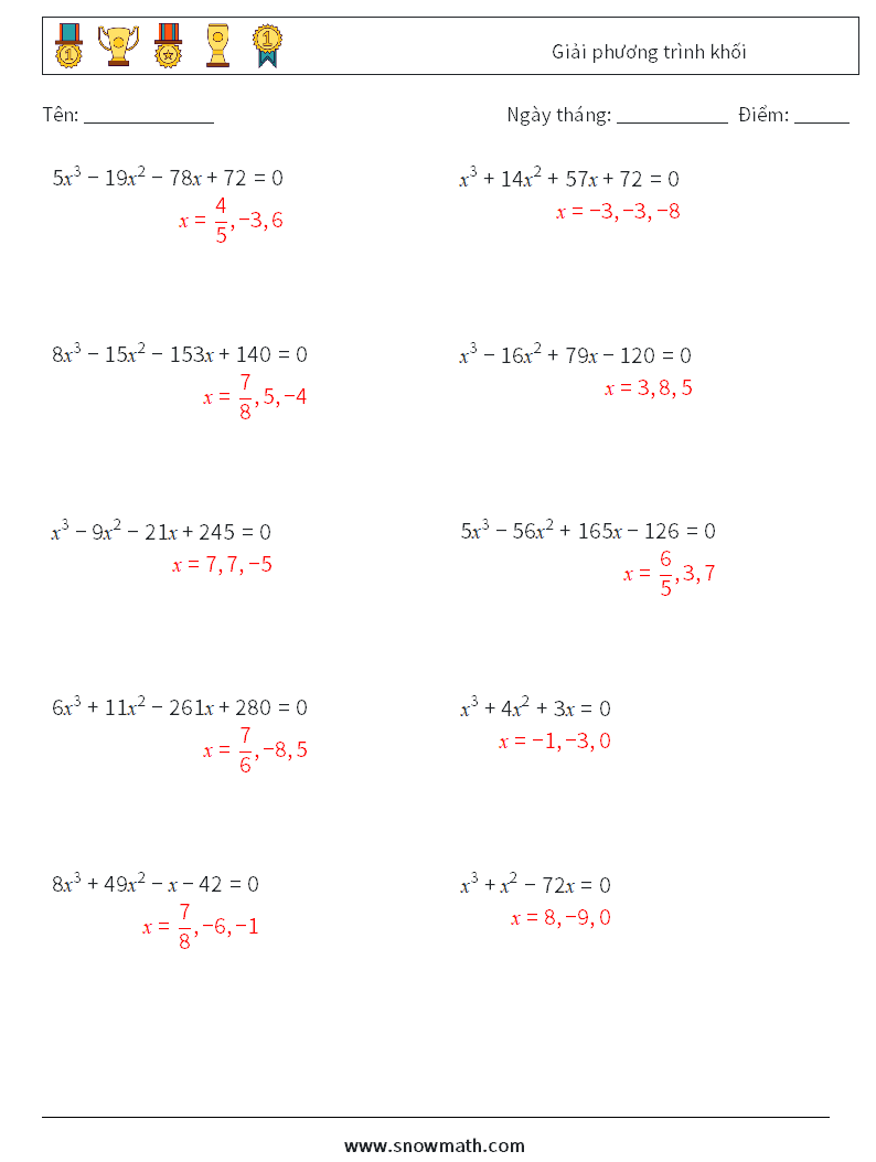 Giải phương trình khối Bảng tính toán học 4 Câu hỏi, câu trả lời
