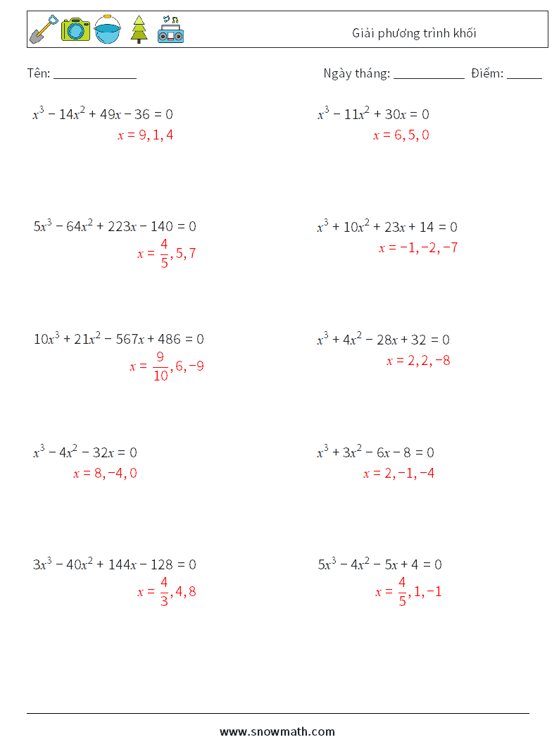 Giải phương trình khối Bảng tính toán học 5 Câu hỏi, câu trả lời