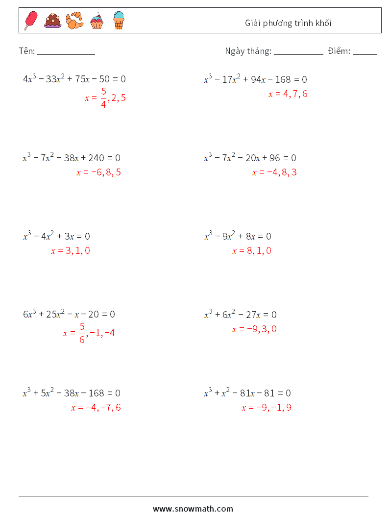 Giải phương trình khối Bảng tính toán học 9 Câu hỏi, câu trả lời
