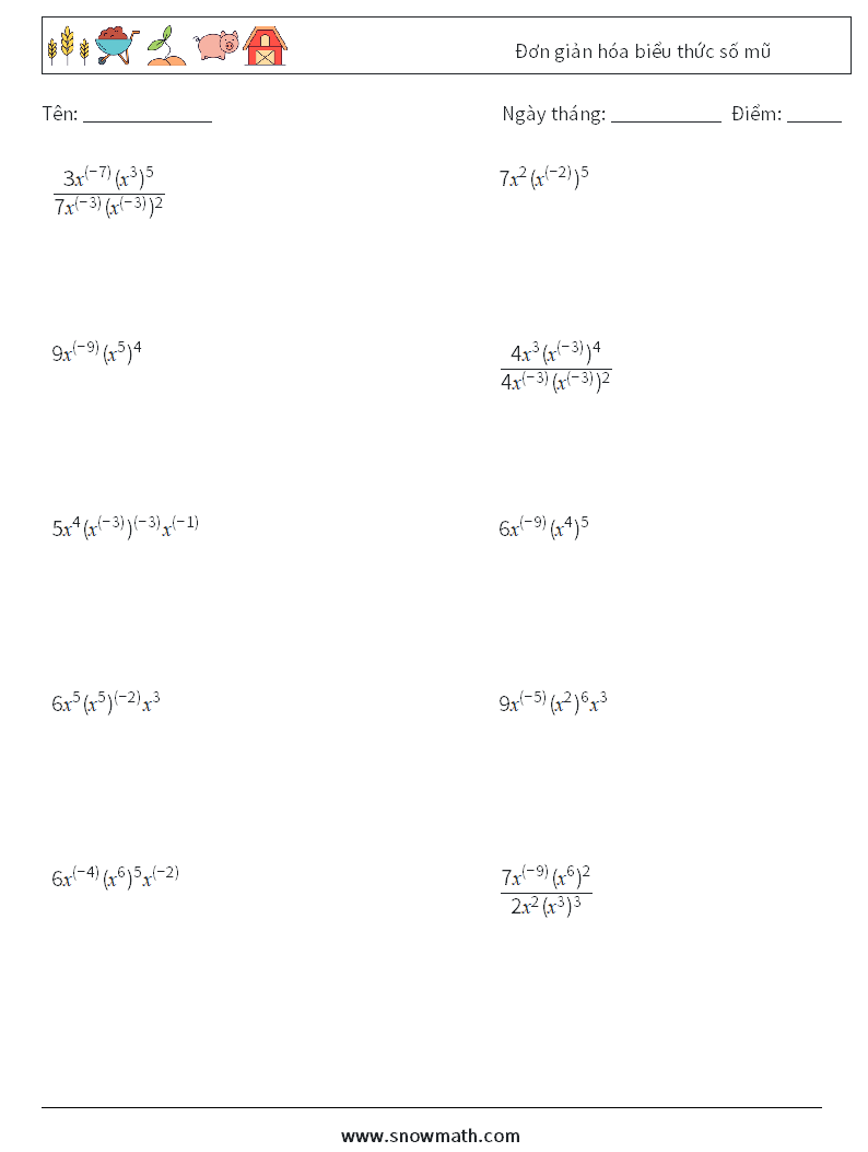  Đơn giản hóa biểu thức số mũ Bảng tính toán học 4