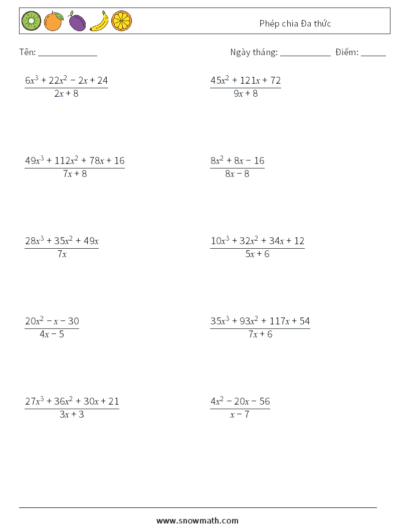 Phép chia Đa thức Bảng tính toán học 5