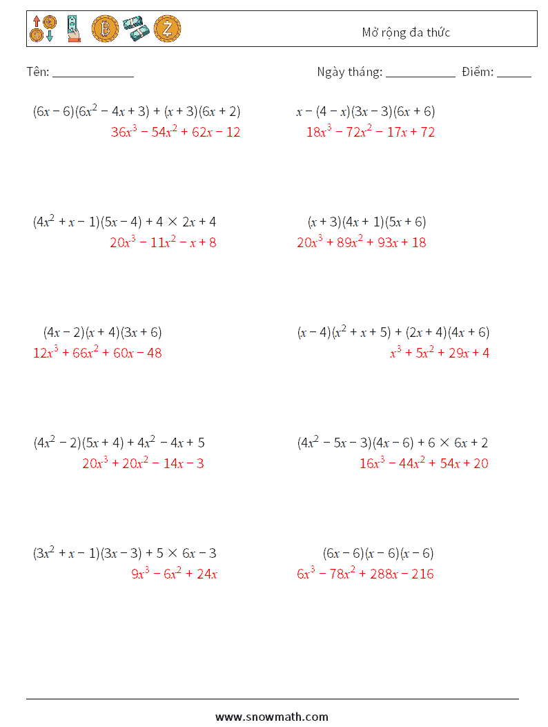 Mở rộng đa thức Bảng tính toán học 2 Câu hỏi, câu trả lời
