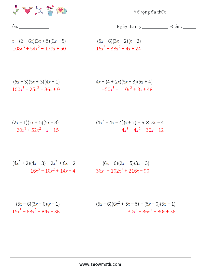 Mở rộng đa thức Bảng tính toán học 5 Câu hỏi, câu trả lời