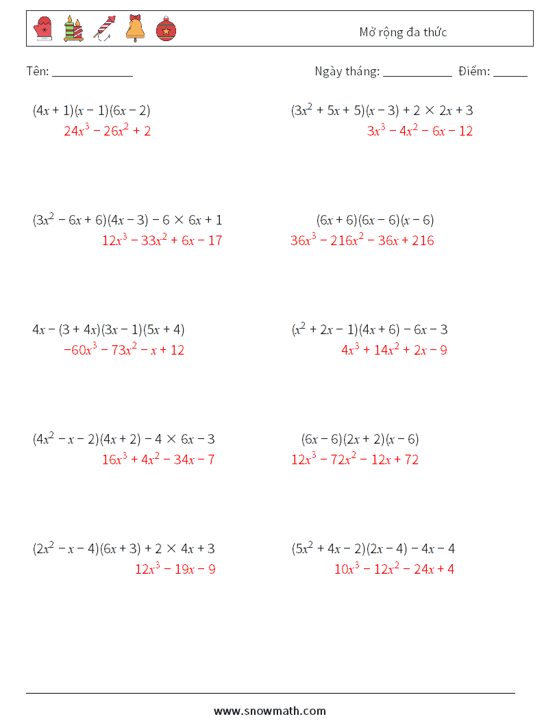 Mở rộng đa thức Bảng tính toán học 6 Câu hỏi, câu trả lời