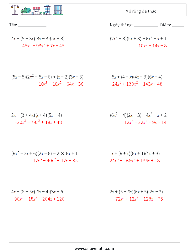 Mở rộng đa thức Bảng tính toán học 7 Câu hỏi, câu trả lời