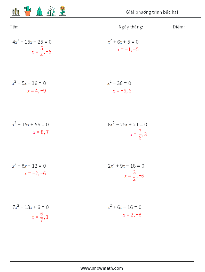 Giải phương trình bậc hai Bảng tính toán học 4 Câu hỏi, câu trả lời