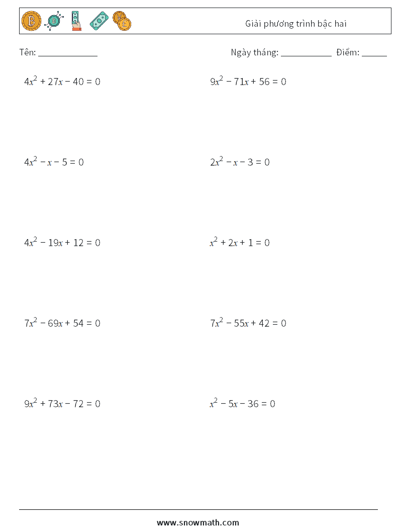 Giải phương trình bậc hai Bảng tính toán học 6