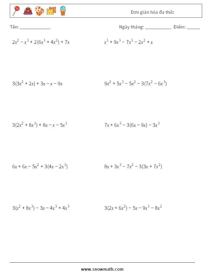 Đơn giản hóa đa thức Bảng tính toán học 2