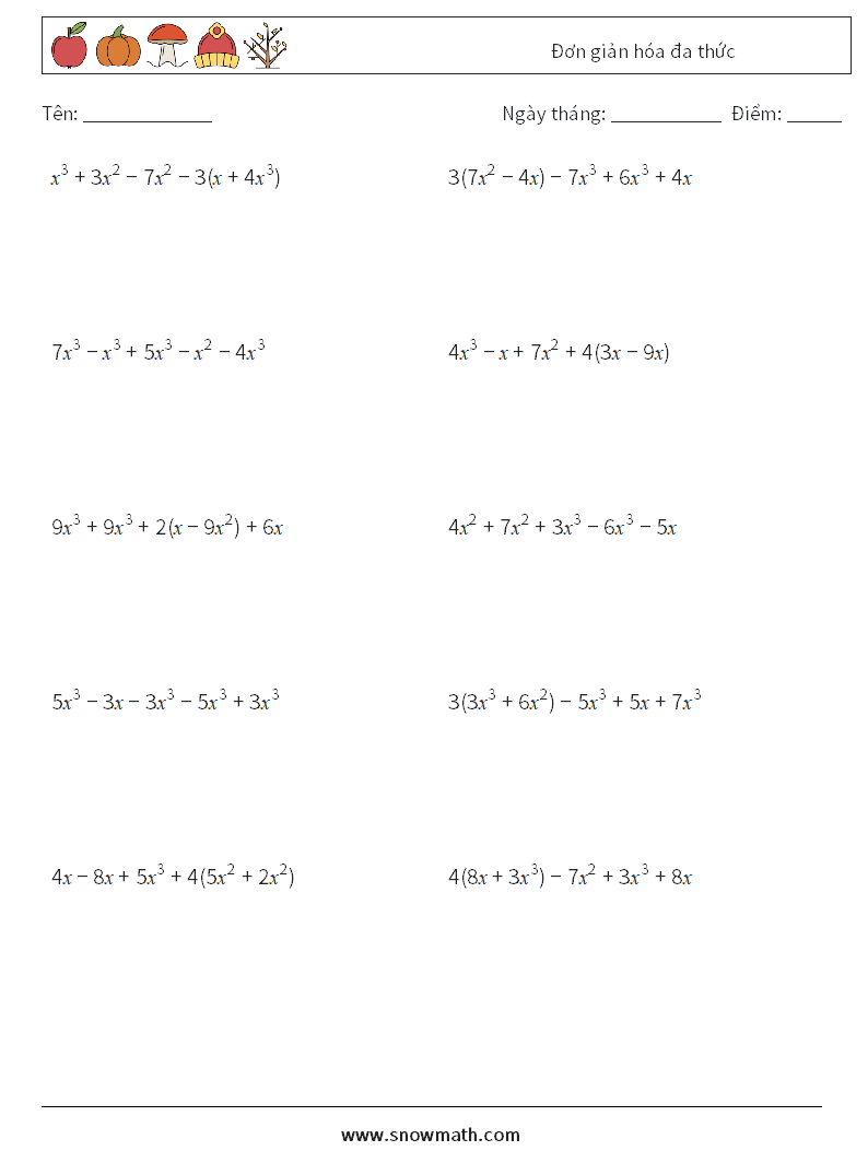 Đơn giản hóa đa thức Bảng tính toán học 3