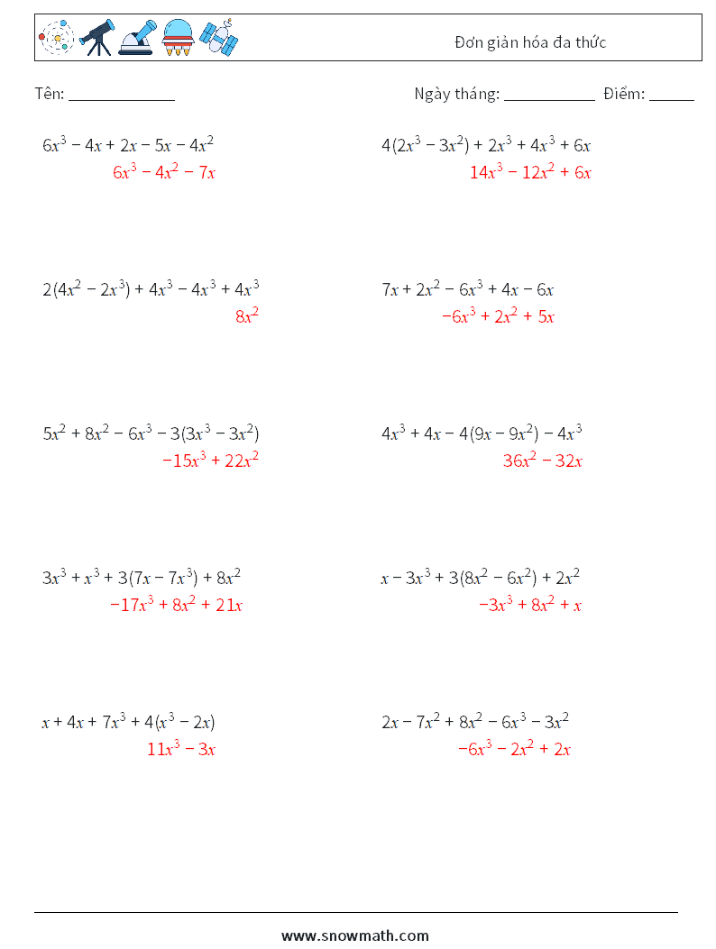 Đơn giản hóa đa thức Bảng tính toán học 4 Câu hỏi, câu trả lời