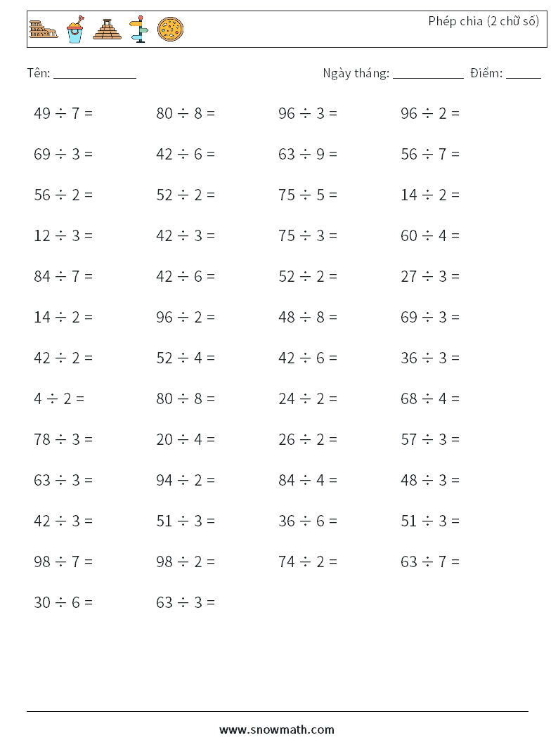 (50) Phép chia (2 chữ số)