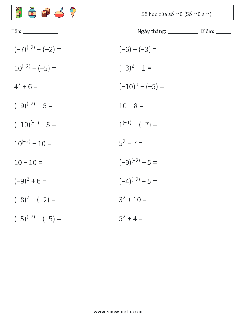  Số học của số mũ (Số mũ âm) Bảng tính toán học 3