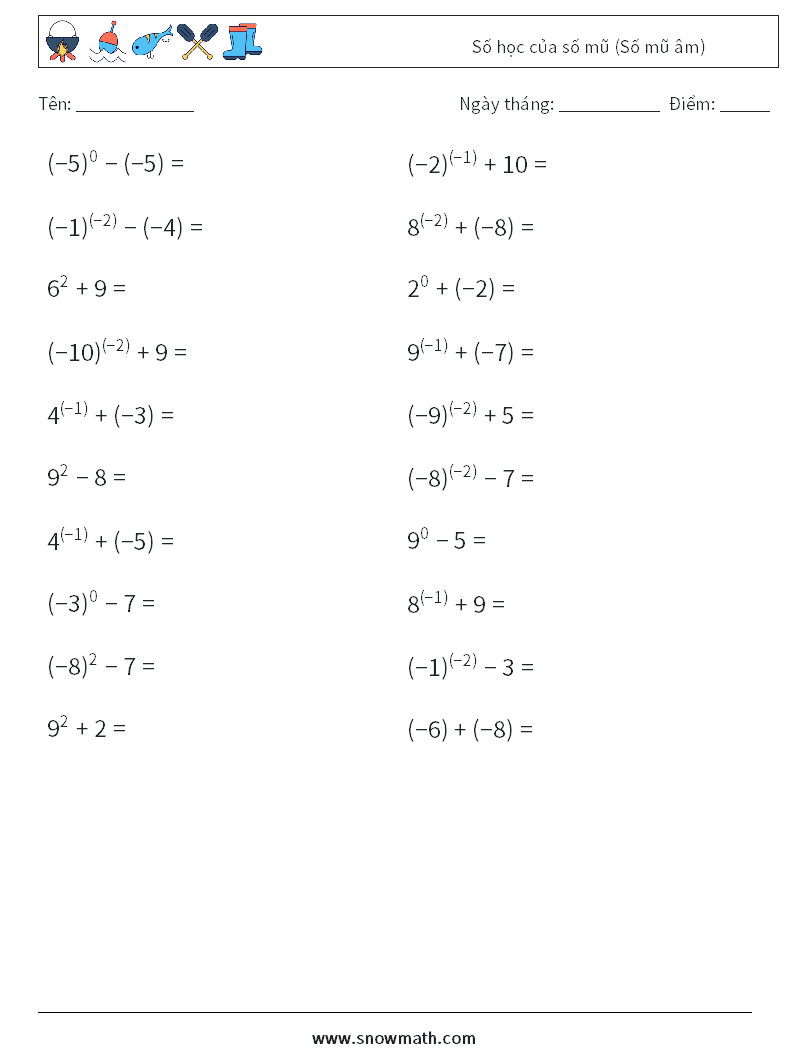  Số học của số mũ (Số mũ âm) Bảng tính toán học 4